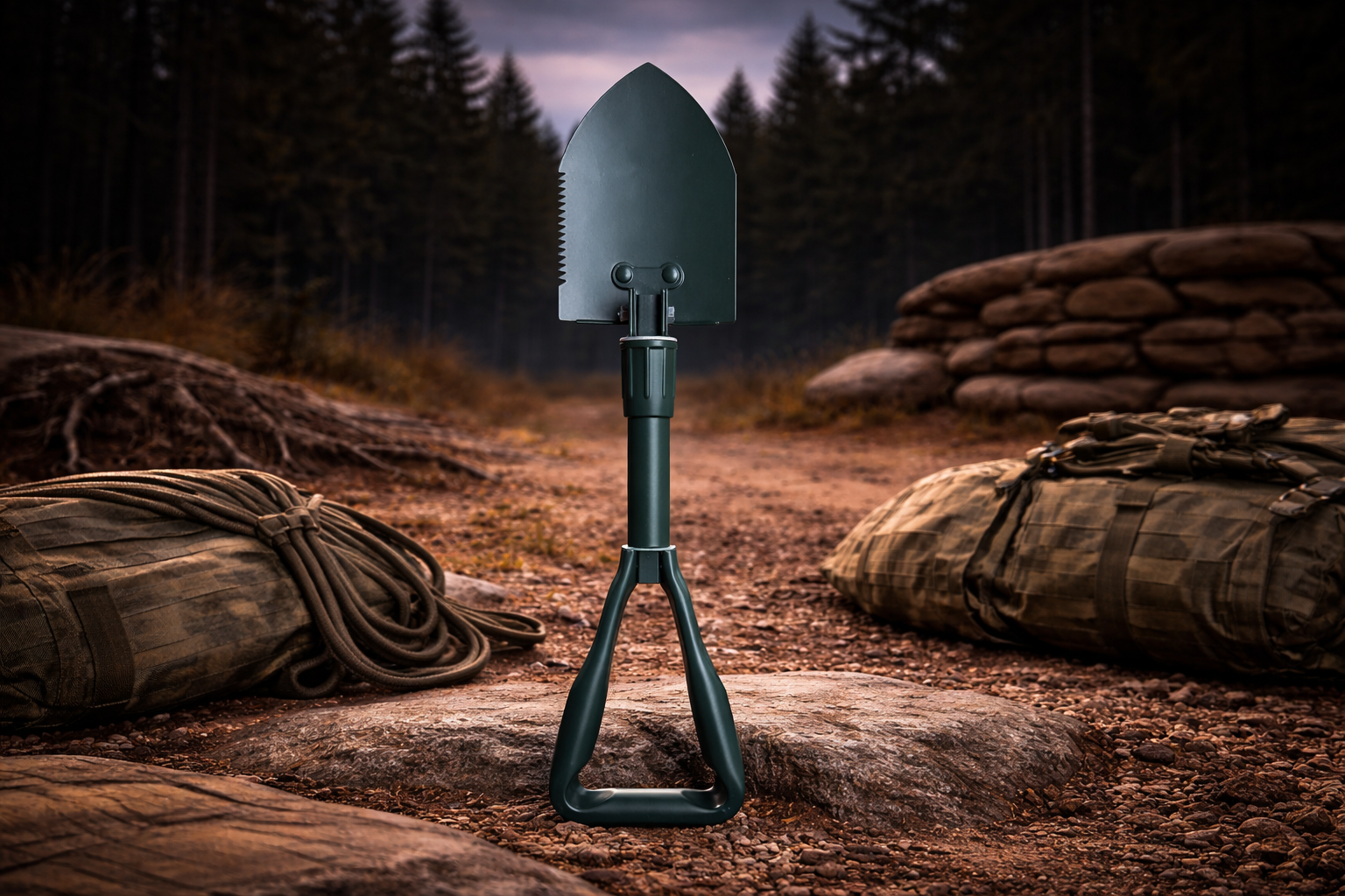 tactical survival shovel multi tool for camping, hiking and emergency preparedness